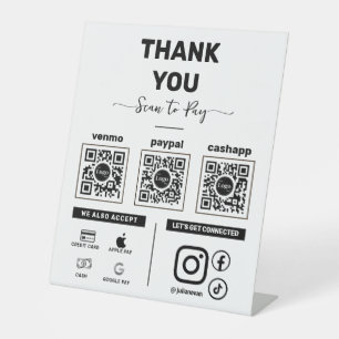 Clean Minimalist Scan om 3 QR-codes te betalen Bed Reclamebord Met Voetstuk