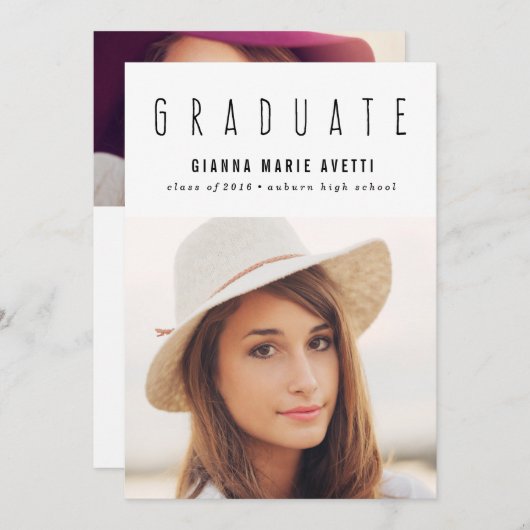 Clean & Modern 2 Photo Graduation Invitation (Devant / Derrière)