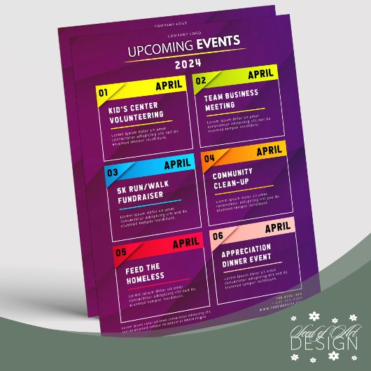 Clean Paarse Aankomende Evenementen Planner Flyer