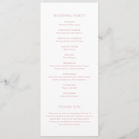 Clean Pink Elegant Wedding Programma (Achterkant)