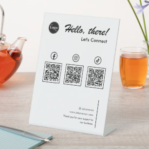 Clean Simple Minimalist Social Media 3 QR-codes Reclamebord Met Voetstuk