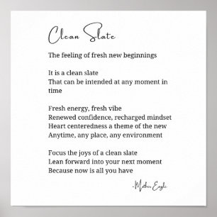 Clean Slate nieuw begin Inspirerend Gedichtenmuur Poster