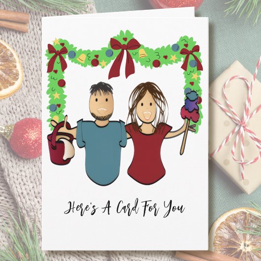 Cleaning Male Female Cartoon Thank You Christmas Kaart