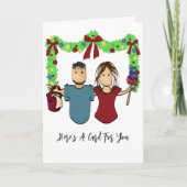 Cleaning Male Female Cartoon Thank You Christmas Kaart (Voorkant)