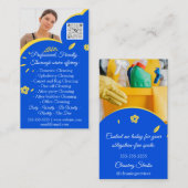 Cleaning Services House QRCode Photo Blue Visitekaartje (Voorkant / Achterkant)