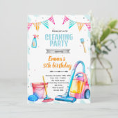 Cleaning theme girl party invitation (Debout devant)