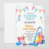 Cleaning theme girl party invitation (Devant / Derrière)