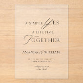Clear Acrylic Wedding Invitation | Minimal Modern (Recto)