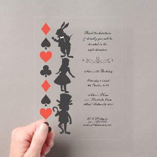 CLEAR Alice in Wonderland Kaarten Thee Feest Verja Acryl Uitnodigingen