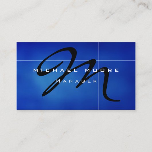 Clear Blue Monogram Unique Manager Carte de visite (Devant)