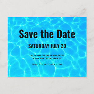 Clear Blue Pool Water Photo Save the Date Party Uitnodiging Briefkaart