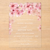 Clear Cherry Blossom Wedding Acryl Uitnodigingen (Voorkant)