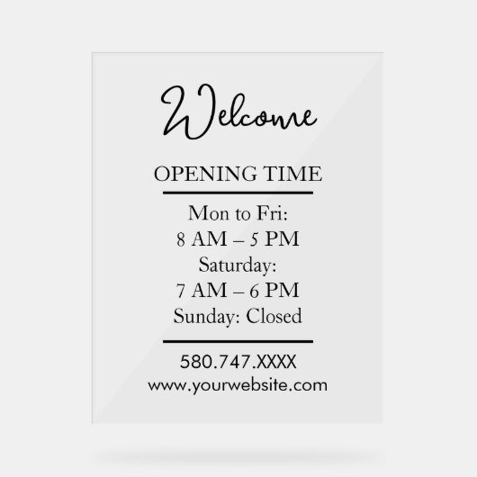 Clear Modern Small Business Hours Display (Recto)