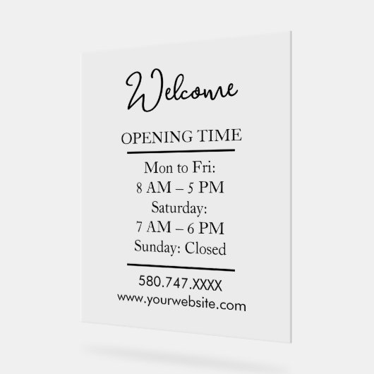 Clear Modern Small Business Hours Display (Angle)