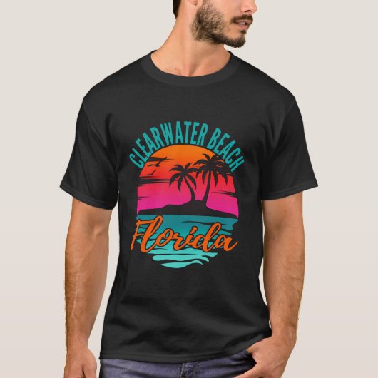 Clearwater Beach Florida Palm Tree Island Pink Sun T-shirt (Voorkant)