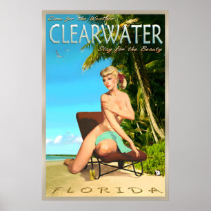 Clearwater Beach Florida Retro Reisposter Speld Poster