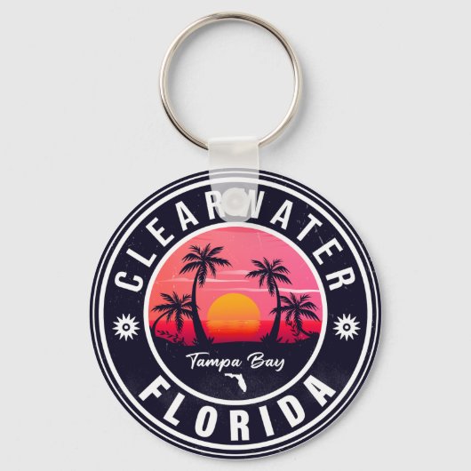 Clearwater Beach Florida Retro Sunset Souvenirs Sleutelhanger (Voorkant)
