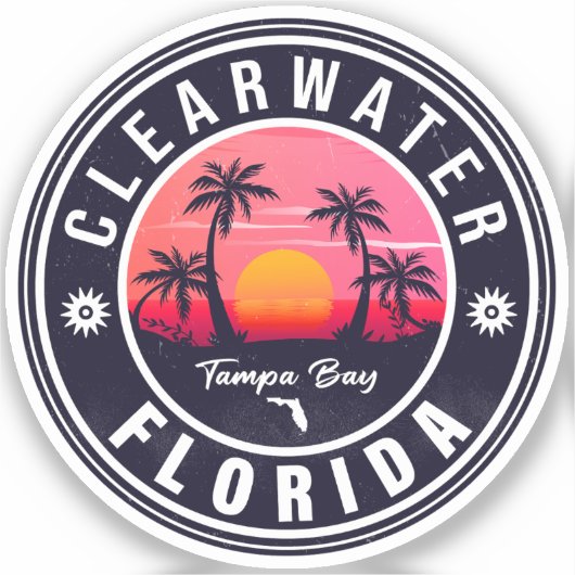 Clearwater Beach Florida Retro Sunset Souvenirs Sticker (Voorkant)