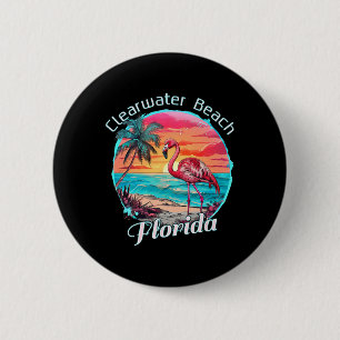 Clearwater Beach Florida Strand Flamingo Tropisch  Ronde Button 5,7 Cm