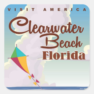 Clearwater Beach, Florida vintage reisposter Vierkante Sticker
