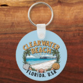 Clearwater Beach Retro Vignette  Sleutelhanger (Voorkant)