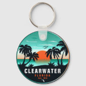 Clearwater Florida Beach Retro Sunset Souvenirs Sleutelhanger (Achterkant)