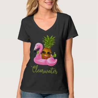 Clearwater Florida Beach Tropical  Flamingo Pineap T-shirt
