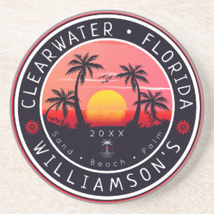Clearwater Florida Retro Sunset Souvenirs 80s Zandsteen Onderzetter