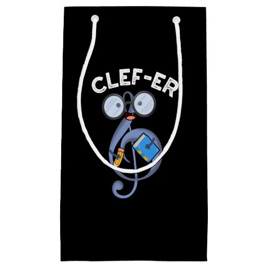 Clef-er Funny Music Pun Dark BG Klein Cadeauzakje (Voorkant)