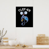 Clef-er Funny Music Pun Dark BG Poster (Keuken)