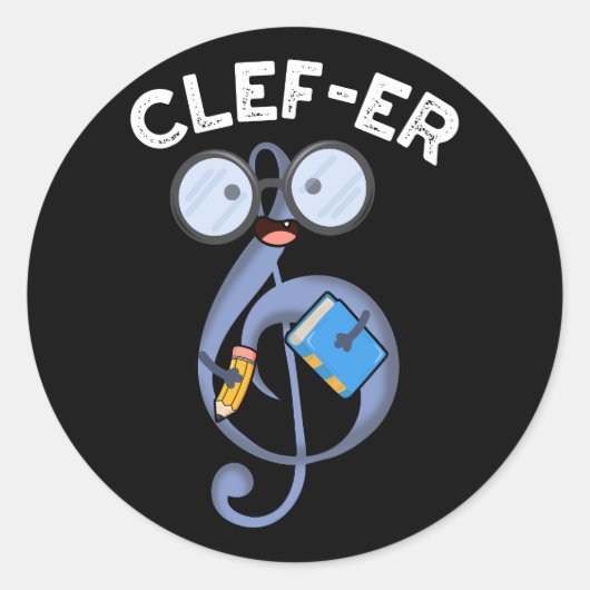 Clef-er Funny Music Pun Dark BG Ronde Sticker (Voorkant)