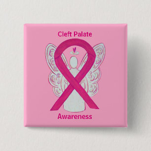 Cleft Palate Awareness Hot Pink Ribbon Angel Pins Vierkante Button 5,1 Cm