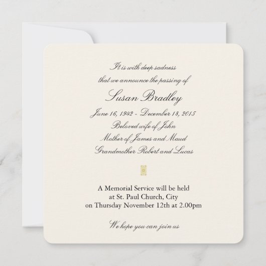 Clematis 2b Dewdrops Funeral Memorial Announement Kaart (Achterkant)