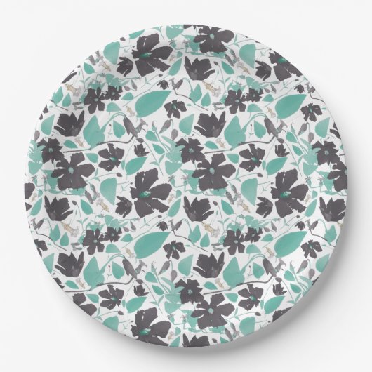 Clematis Floral Pattern Mint Chocolate Papieren Bordje (Voorkant)