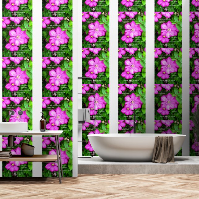 Clematis met Romeinen 5:3-5 Behang (Badkamer)