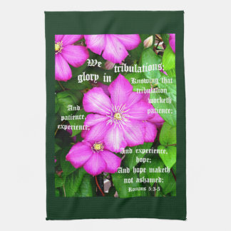 Clematis met Romeinen 5:3-5 Theedoek