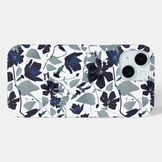 Clematis Navy Grey Bloemen Waterverf Patroon Case-Mate iPhone Case (Achterkant (horizontaal))