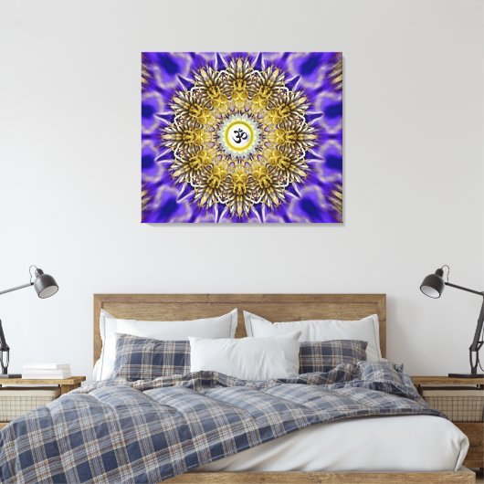 Clematis Om Mandala Stretched Canvas Print (Insitu (Slaapkamer))