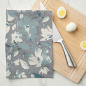 Clematis Vine Grey Blue Cream Waterverf Floral Theedoek (Quarter Fold)