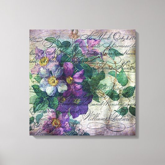 Clematis Vine Handschrift Ephemera Canvas Afdruk (Voorkant)