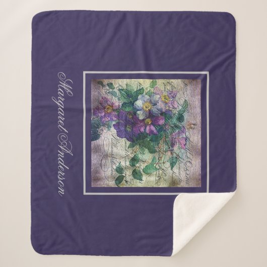 Clematis Vine Handschrift Ephemera Monogram Sherpa Deken (Voorkant)