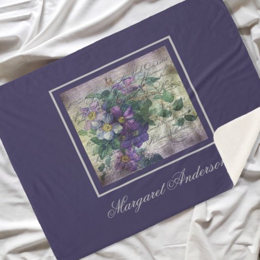 Clematis Vine Handschrift Ephemera Monogram Sherpa Deken