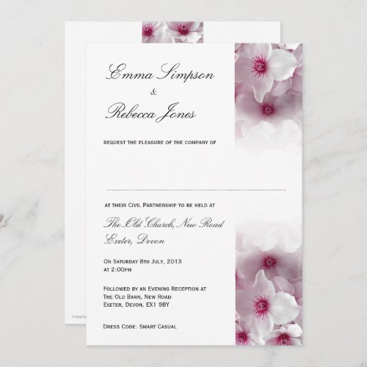 Clématite rose - invitation civile d'association (Devant / Derrière)