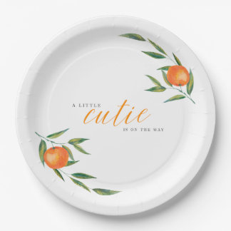 Clementine Watercolor "Cutie" Baby Shower  Papieren Bordje