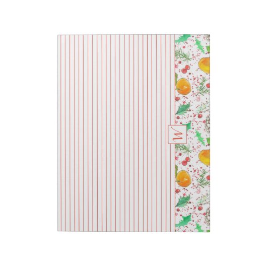 Clementines Cranberries Pine Cones Monogram Notitieblok (Gedraaid)