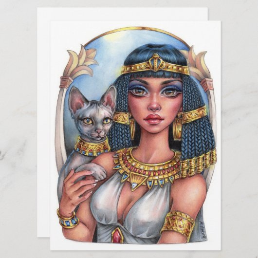 Cleo Godin Sphynx Kat Koningin Fantasy Kunstkaart (Voorkant / Achterkant)