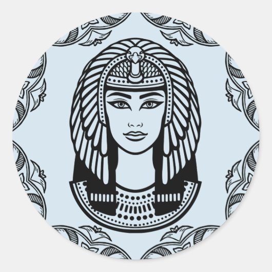 Cleopatra Egyptian over Blue Decorative Ronde Sticker (Voorkant)