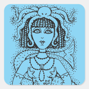 CLEOPATRA OCTOPUS ZEEMEERMIN, FANTASY GOTHIC SIREN VIERKANTE STICKER