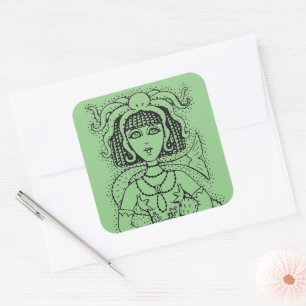 CLEOPATRA OCTOPUS ZEEMEERMIN, FANTASY GOTHIC SIREN VIERKANTE STICKER