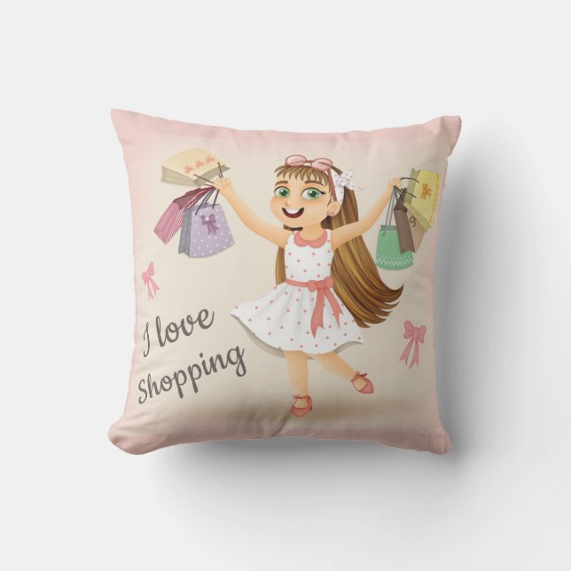 Cleo's "I Love Shopping" 16X16 Pillow Kussen (Voorkant)